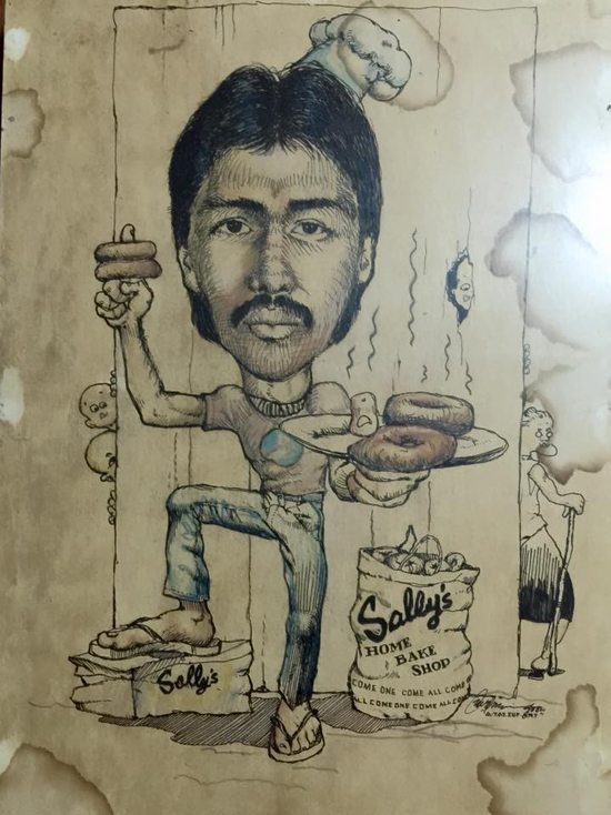 A caricature of my brother in 1982 when he managed our bakeshop, Sally's Home Bake Shop