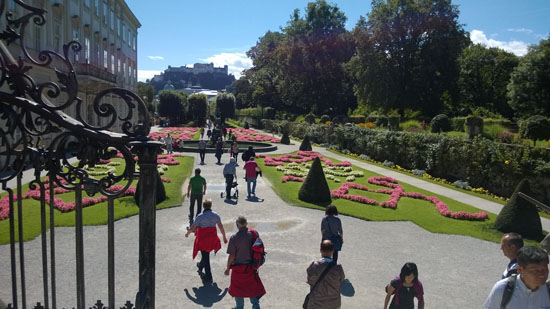 mirabell gardens with tourists