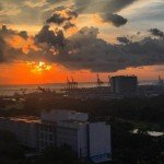 sunset at waterfront hotel