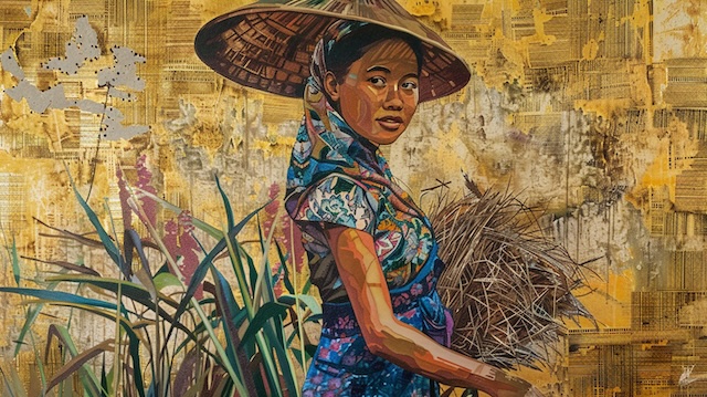 Harvest Hands by Noemi DadoThe artwork "Harvest Hands" inspires me deeply because it embodies the strength, resilience, and empowerment of women, particularly in rural life. The woman farmer, with her hands filled with straw, represents the culmination of her unwavering labor and skill. Those weathered hands symbolize not just physical toil, but the determination and grit needed to thrive in a demanding environment.